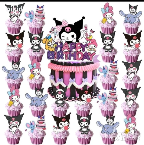12 бр Kuromi Куроми картонени топери топер за торта мъфини