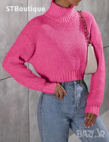 🌸 Дамски Ежедневен Пуловер с Висока Яка – STBoutique, снимка 4 - Блузи с дълъг ръкав и пуловери - 52355693