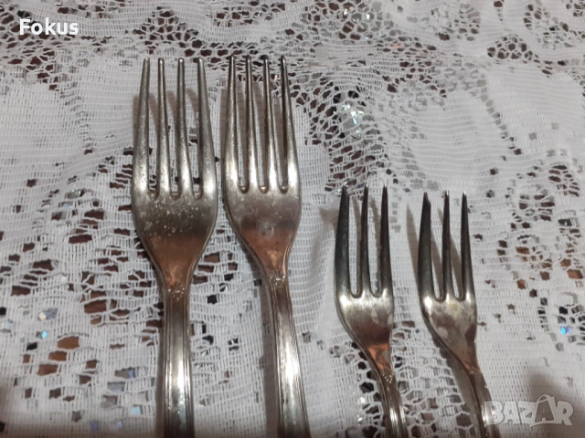 Стари антикварни посребрени прибори вилици 4 бр. различни, снимка 3 - Антикварни и старинни предмети - 53712224