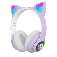 Котешки детски слушалки, Безжични, LED цветни светлини, снимка 1 - Слушалки и портативни колонки - 45521025