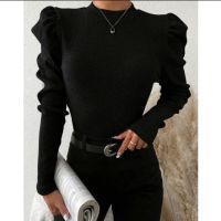 Дамска блуза с ефектни ръкави в черно, снимка 2 - Блузи с дълъг ръкав и пуловери - 45439511