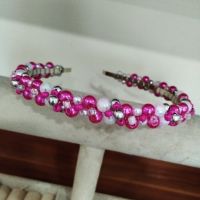 Ръчно изработена диадема от перли,мъниста,стъклени кристали в розовата гама, снимка 3 - Аксесоари за коса - 45209988