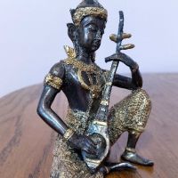 Тайландска фигура на музикант от масивен бронз, снимка 4 - Колекции - 45482378