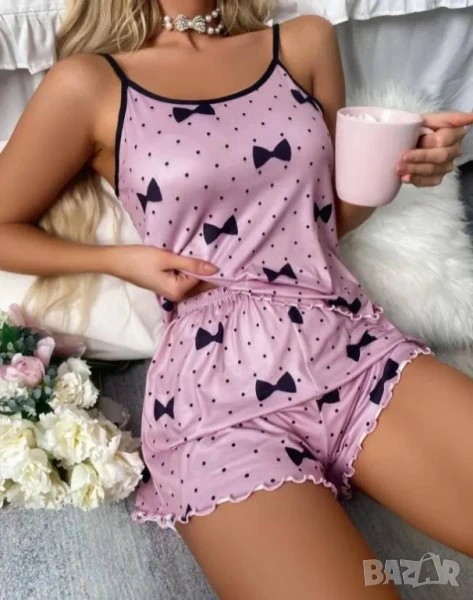 Дамски пижами в розово синьо и зелено, снимка 1