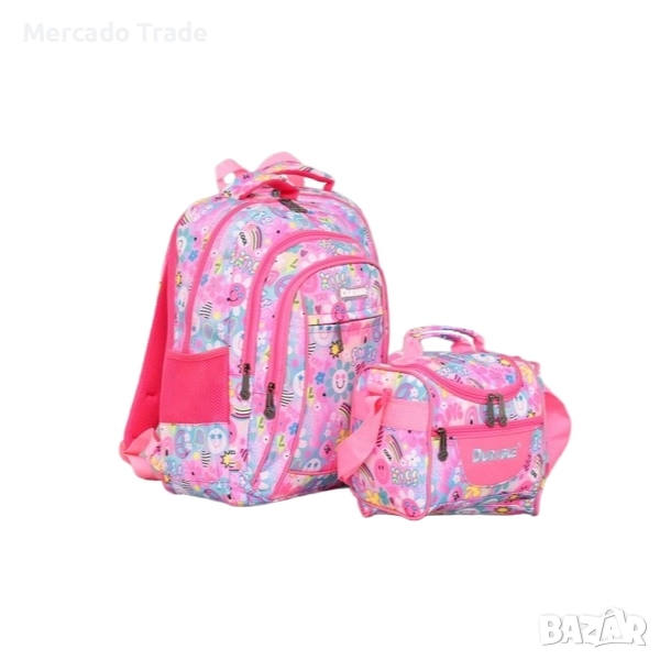 Комплект раница и чанта за храна Mercado Trade, За ученици, За момичета Светло розовв, снимка 1