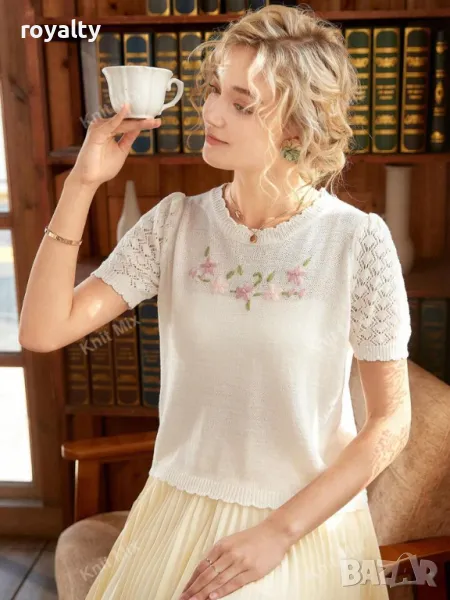 Блуза във френски стил с флорална бродерия 🍋, снимка 1