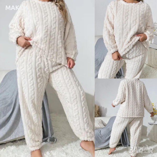 Невероятна пухена еластична релефна пижама ГОЛЯМ РАЗМЕР, мека, удобна, топла и комфортна, снимка 1