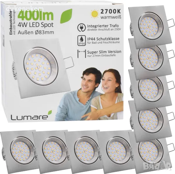 НОВИ! LED лунички 4W, 400 лумена, IP44, топло бяло, 83мм, 9 бр/к-кт, снимка 1