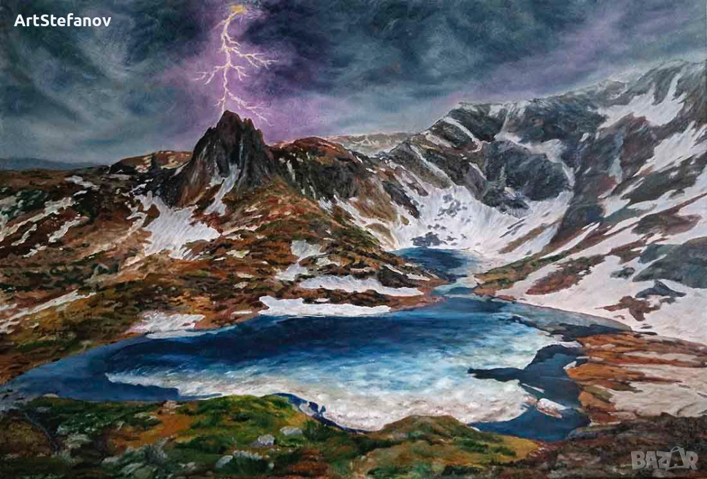 ”Миг преди бурята”, връх Харамията с езерото Близнака, Рила планина, снимка 1