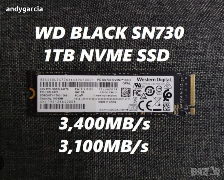  1 TB 1024GB SSD NVMe Western Digital SN730 PCIe Gen3 x4 M2 2280 диск лаптоп настолен компютър, снимка 1