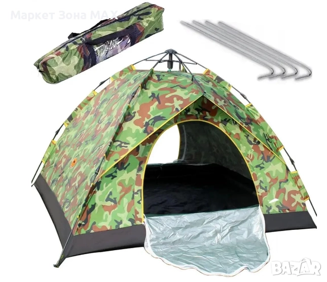 Къмпинг палатка автоматична 4-местна 240x240x140 см, снимка 1