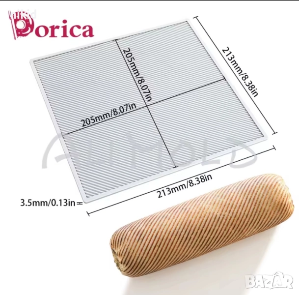 Тесни редове наклонени голяма релефна подложка текстурна силиконов молд форма фондан шоколад руло, снимка 1