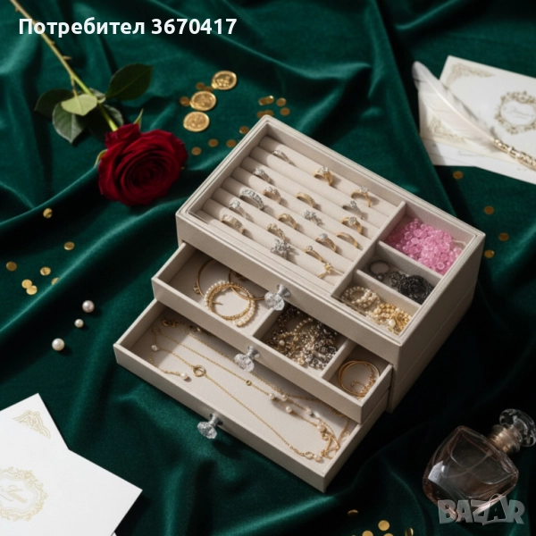 Органайзер за бижута с три чекмеджета – Multi functional Jewelry Storage Box, снимка 1