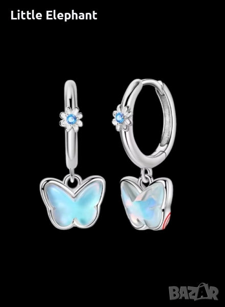 Сребърни висящи обеци пеперуди и цветя холограма,колекция"Butrerflies"/нови, снимка 1