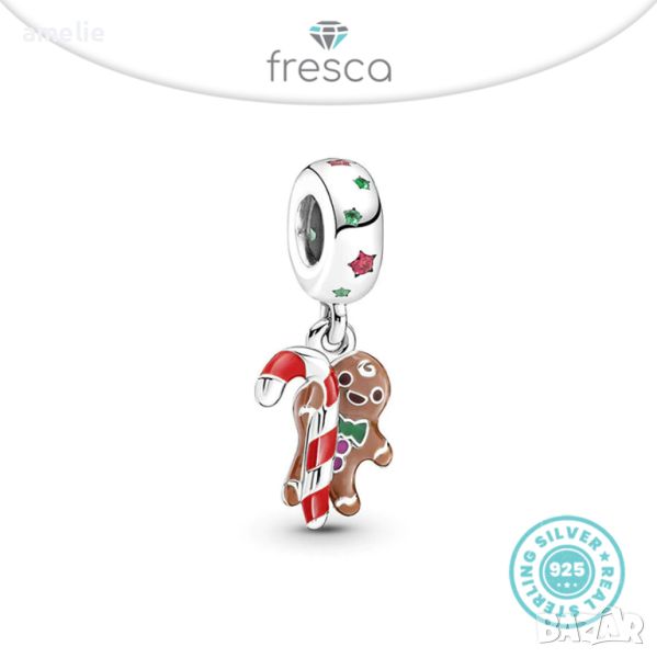 Талисман Коледни Fresca по модел тип Пандора сребро 925 Pandora Christmas Cookie. Колекция Amélie, снимка 1