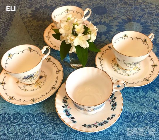 Argyle Английски Костен Порцелан В синьо Сет за чай/кафе Нежни цветя, снимка 2 - Чаши - 45381147