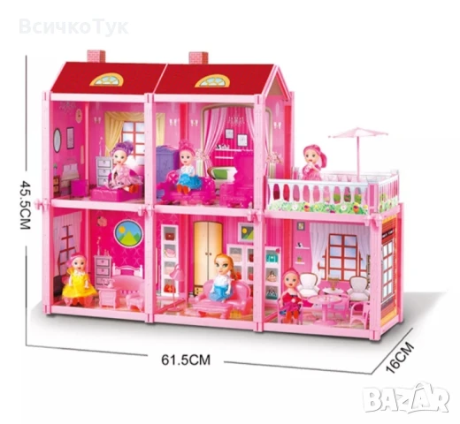 ✨Детска двуетажна къща с кукла и обзавеждане   