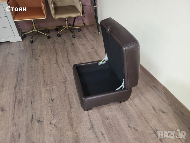 Кафява кожена табуретка с функция ракла, снимка 10 - Дивани и мека мебел - 53739881
