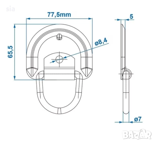 Скоба за ремарке, фиксатор, ухо, подложка, 76x66мм, снимка 2 - Аксесоари и консумативи - 36108836