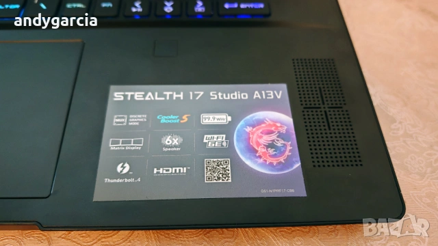 NVIDIA RTX 4070 8GB/Intel Core i7-13700HX/16GB RAM DDR5/1TB SSD/17.3 QHD 240hz/MSI Stealth 17 Studio, снимка 13 - Лаптопи за игри - 54089334