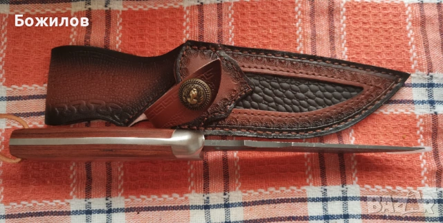 Ловен нож дамаска стомана сърцевина VG10 кожена кания, снимка 4 - Ножове - 54003705