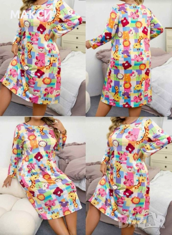 Макси чудесна дълга силно еластична мека нощница във весел ярък десен с многоцветни мечета