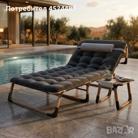 Сгъваемо къмпинг легло с матрак (180 см) – Регулируем градински шезлонг с възглавница, снимка 2 - Градински мебели, декорация  - 53960263
