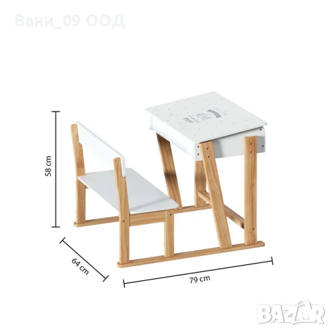 Детска пейка с чин и ракла за принадлежности, снимка 4 - Мебели за детската стая - 53925316