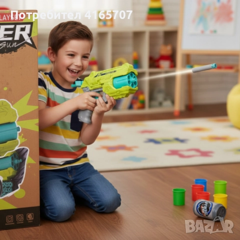 Пистолет с меки куршуми и мишени – забавна коледна играчка за активна игра, снимка 5 - Други - 52816680
