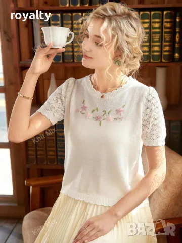 Блуза във френски стил с флорална бродерия 🍋