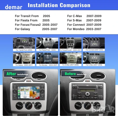 SIXWIN 7-инчово Android радио за Ford Transit Fiesta Focus Fusion Kuga C-Max S-Max Connect Galaxy, снимка 2 - Аксесоари и консумативи - 50458033