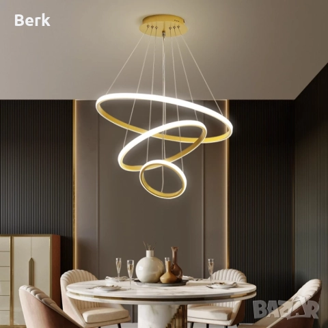  Луксозен LED полилей 3-ка цвят Златист, снимка 3 - Полилеи - 52487756