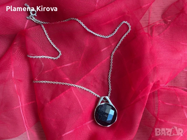 Колие с камък син голдстоун | Сребро 925, снимка 5 - Колиета, медальони, синджири - 54150140