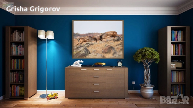 Картина с елени лопатари в битка, снимка 2 - Картини - 53870622