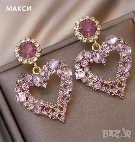 Невероятни обеци с розови камъни и бели кристали