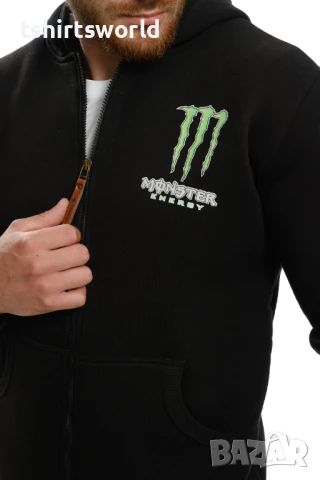 Нов мъжки суичър с ЦИП и трансферен печат MONSTER, снимка 2 - Суичъри - 30645661