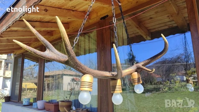 Ръчно изработен полилей от рога с ръчно изработени дървени чашки 