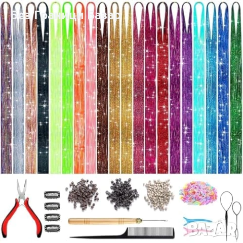 Нов Фееричен тънсъл за коса с инструменти микросиликонови мъниста 20 цвята