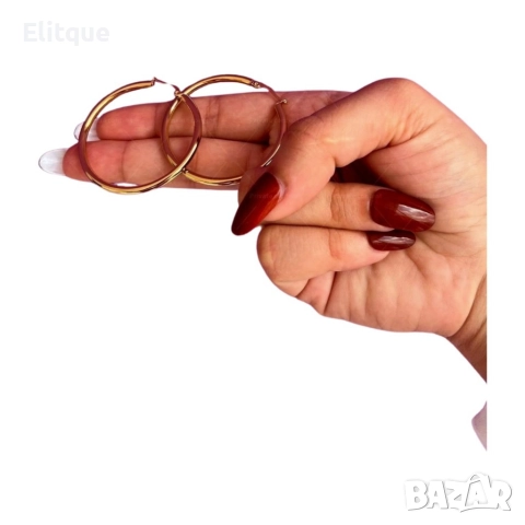 Дамски нежни обеци тип халка,изчистен модел,позлатено покритие, снимка 3 - Обеци - 52871178