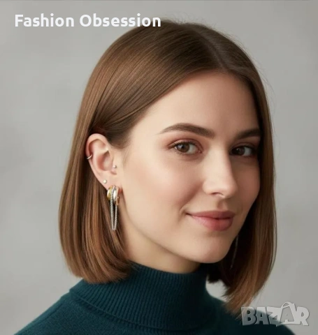 Двуцветни халки обеци – злато и сребро, снимка 2 - Обеци - 53946810