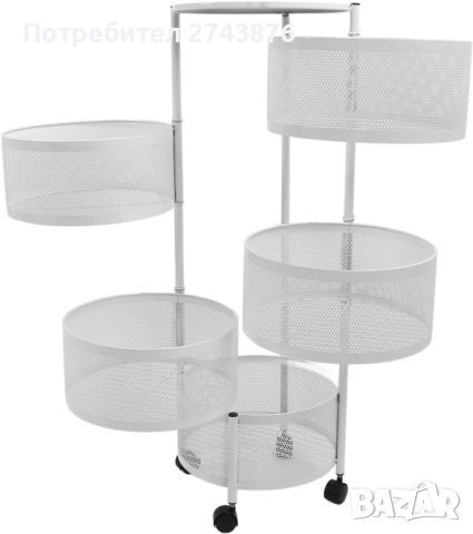 Мобилен метален рафт, 5 кошници, Бял, 30x30x90 см, снимка 3 - Органайзери - 46203823
