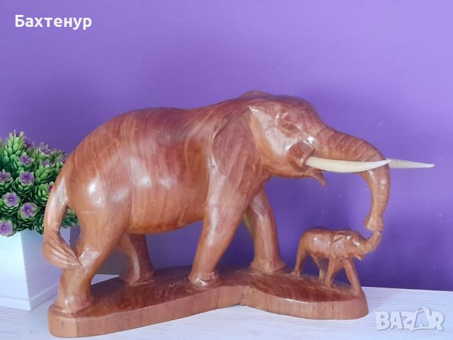 дървен слон , снимка 3 - Статуетки - 45095795