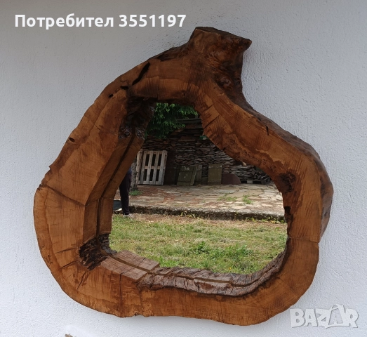 Голямо ОГЛЕДАЛО с масивна дървена рамка от дънер с жив вътрешен и външен ръб, снимка 5 - Огледала - 51687188