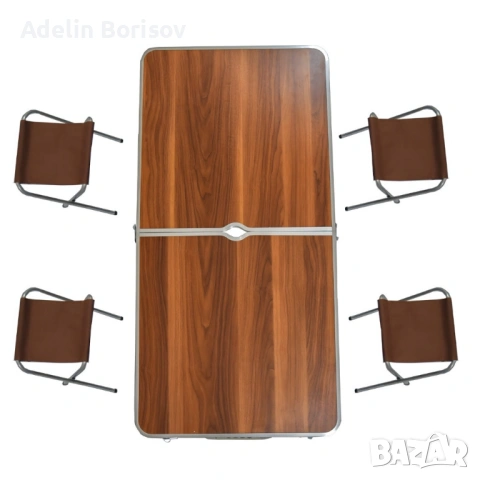 Комплект сгъваема къмпинг маса с 4 стола, Регулируема височина, Дизайн "куфар"