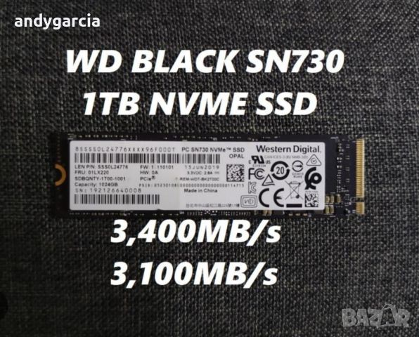 1 TB 1024GB SSD NVMe Western Digital SN730 PCIe Gen3 x4 M2 2280 диск лаптоп настолен, снимка 1