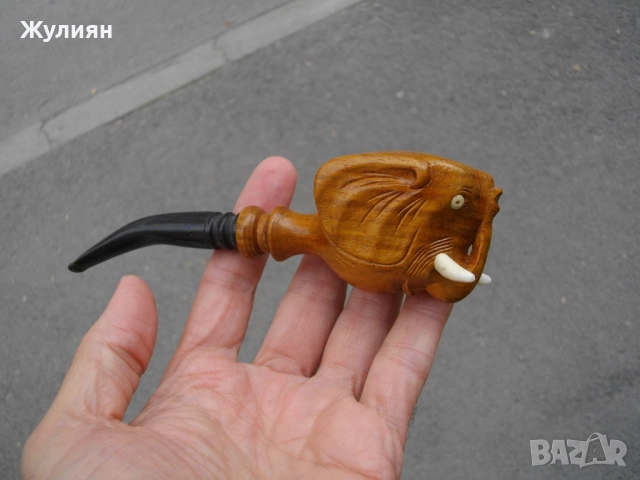 КОЛЕКЦИОНЕРСКА СТАРА ЛУЛА СЛОН ДЪРВОРЕЗБА БИВОЛСКИ РОГ , снимка 6 - Антикварни и старинни предмети - 51315883