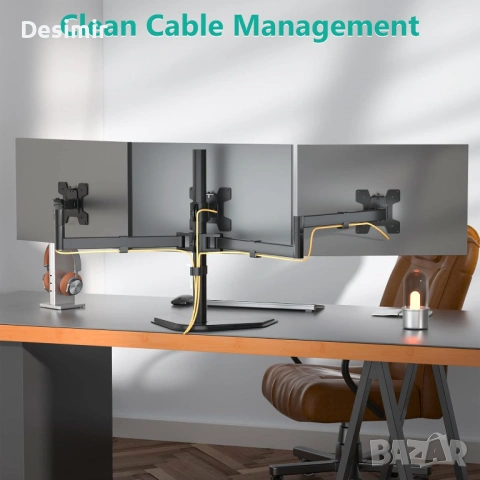 Стойка за 3 монитора WALI – свободностояща, до 27", VESA, снимка 4 - Други - 53028097