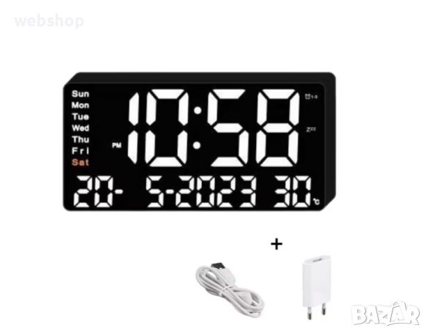 Цифров настолен часовник с бяла LED светлина, аларма, 3 нива на яркост, календар, температура, снимка 3 - Друга електроника - 45568777
