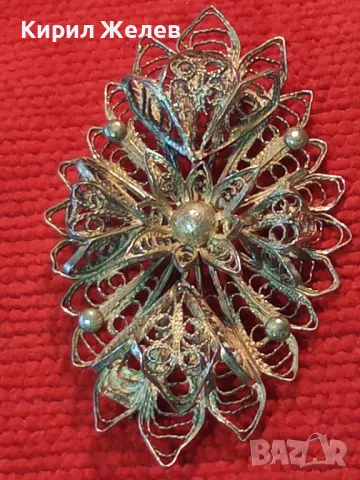 СТАРИННА ФЛОРАЛНА ФИЛИГРАННА СРЕБЪРНА БРОШКА ВИСОКА ПРОБА СРЕБРО ФИНА РЪЧНА ИЗРАБОТКА 47939, снимка 12 - Антикварни и старинни предмети - 48473938