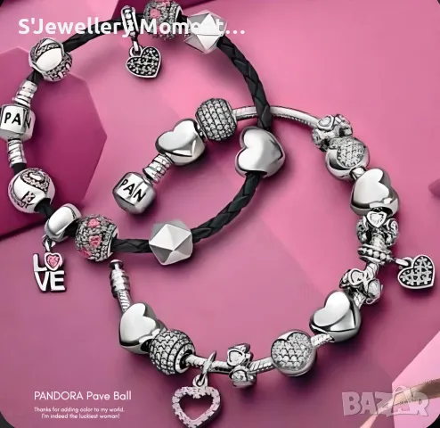 Сребърен елемент PANDORA 925 Pandora Pavé Ball Charm, снимка 3 - Гривни - 46998101